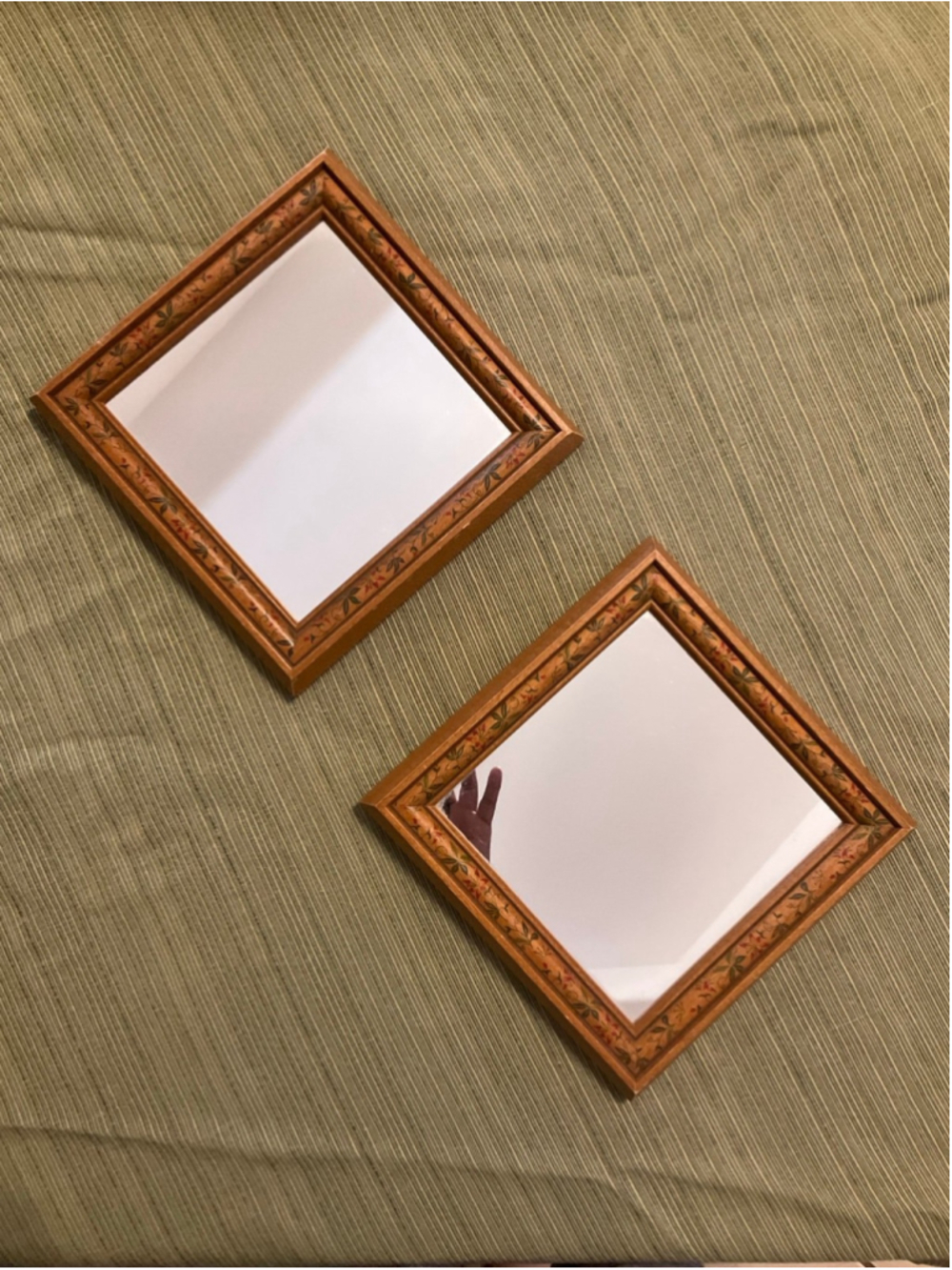 Vintage Hand Painted Floral Wood Framed Mirrors Set of 2 Cottagecore